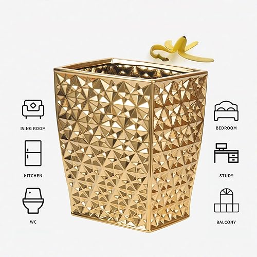 Miniatura 5 de Cubo de basura rectangular de cerámica pequeño de 2.5 galones, papelera, contenedor de basura para baño, dormitorio, cocina, oficina en casa y