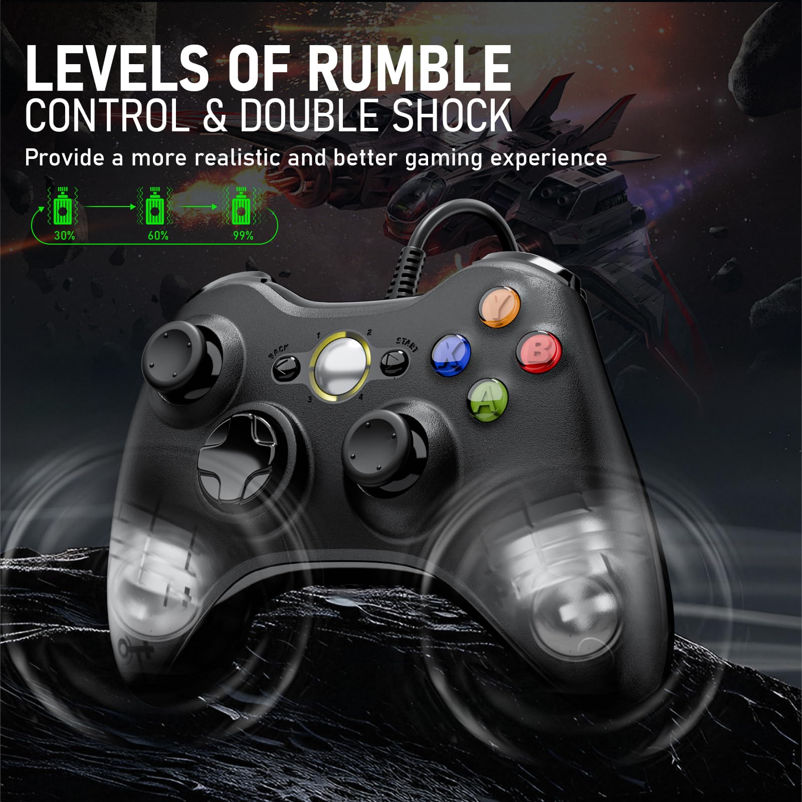 Diswoe Lot de 2 manettes pour PC Xbox 360 - Manettes de jeu USB filaires avec câble - Joystick USB - Manettes de jeu pour Win7/8/10/XP