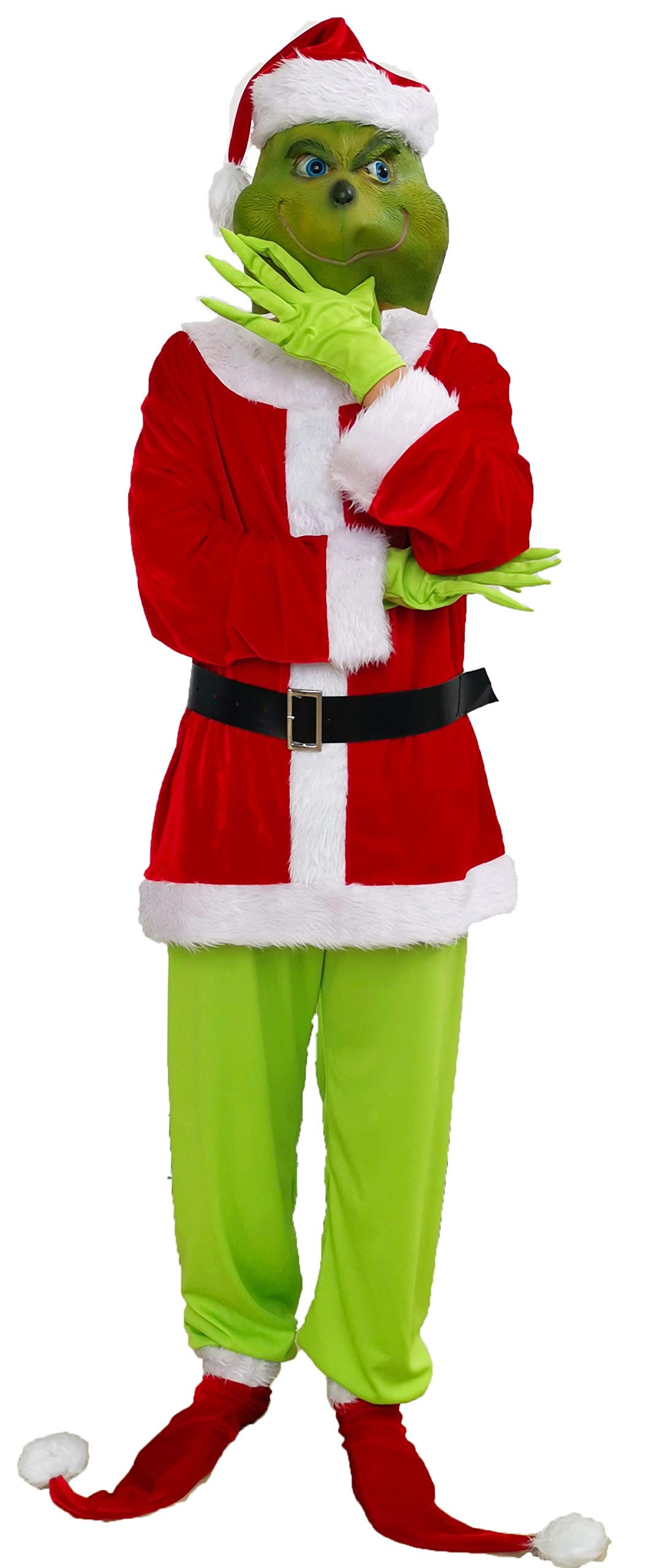 Maxim Party Supplies Adult Green Christmas Monster Deluxe Costume for Men Includes Jacket, Pants, Belt, Gloves, Socks, Hat, Latex Mask