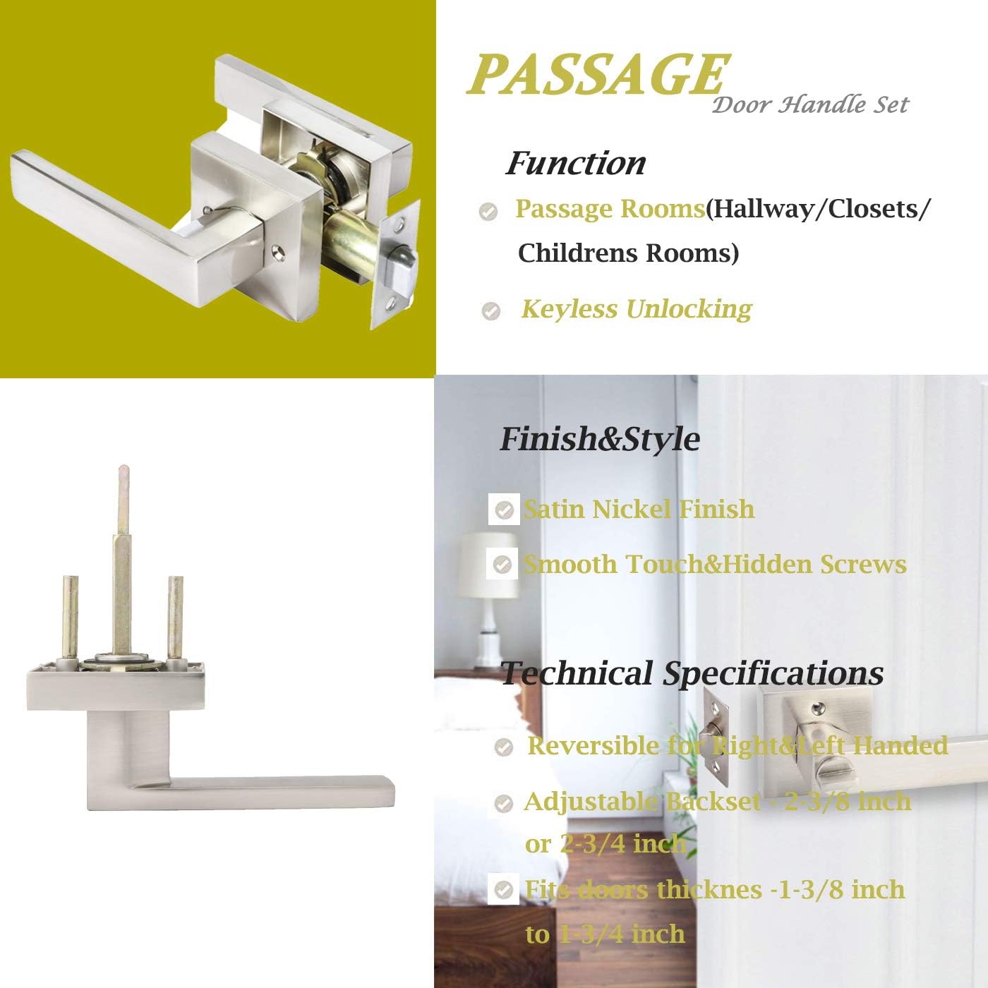 Blасk Frіdау - 70% оƒƒ Passage Door Levers Brushed Nickel Finish, Used for Hall or Closet, Heavy Duty Interior Door Handles Right Handed, Commercial/Residencial Use, 2 Pack