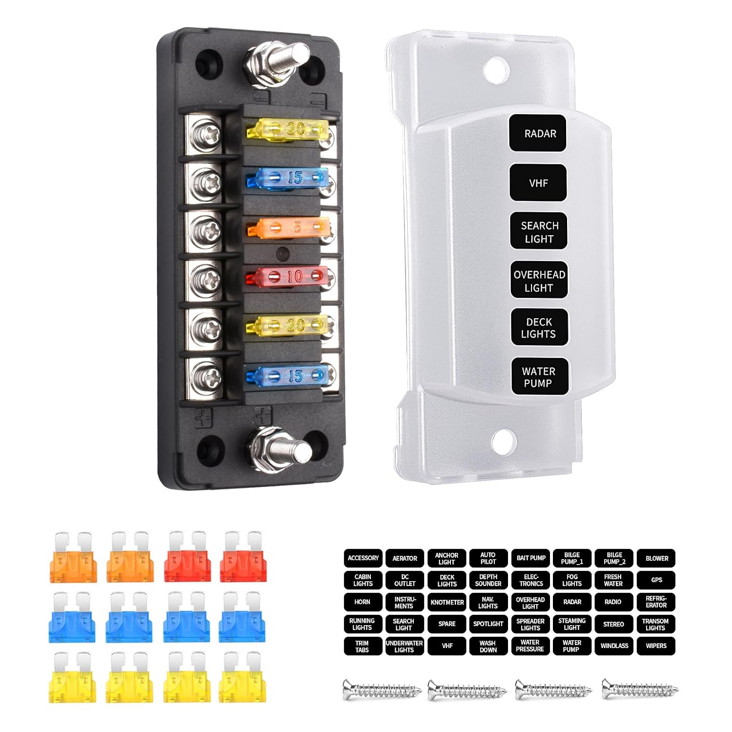 Fuse Block Blade Marine Fuse Panel Fuse Box ATC/ATO Waterproof Cover Negative Bus Included No LED Indicator for Car Boat Yacht RV Trailer Truck SUV (12Way)