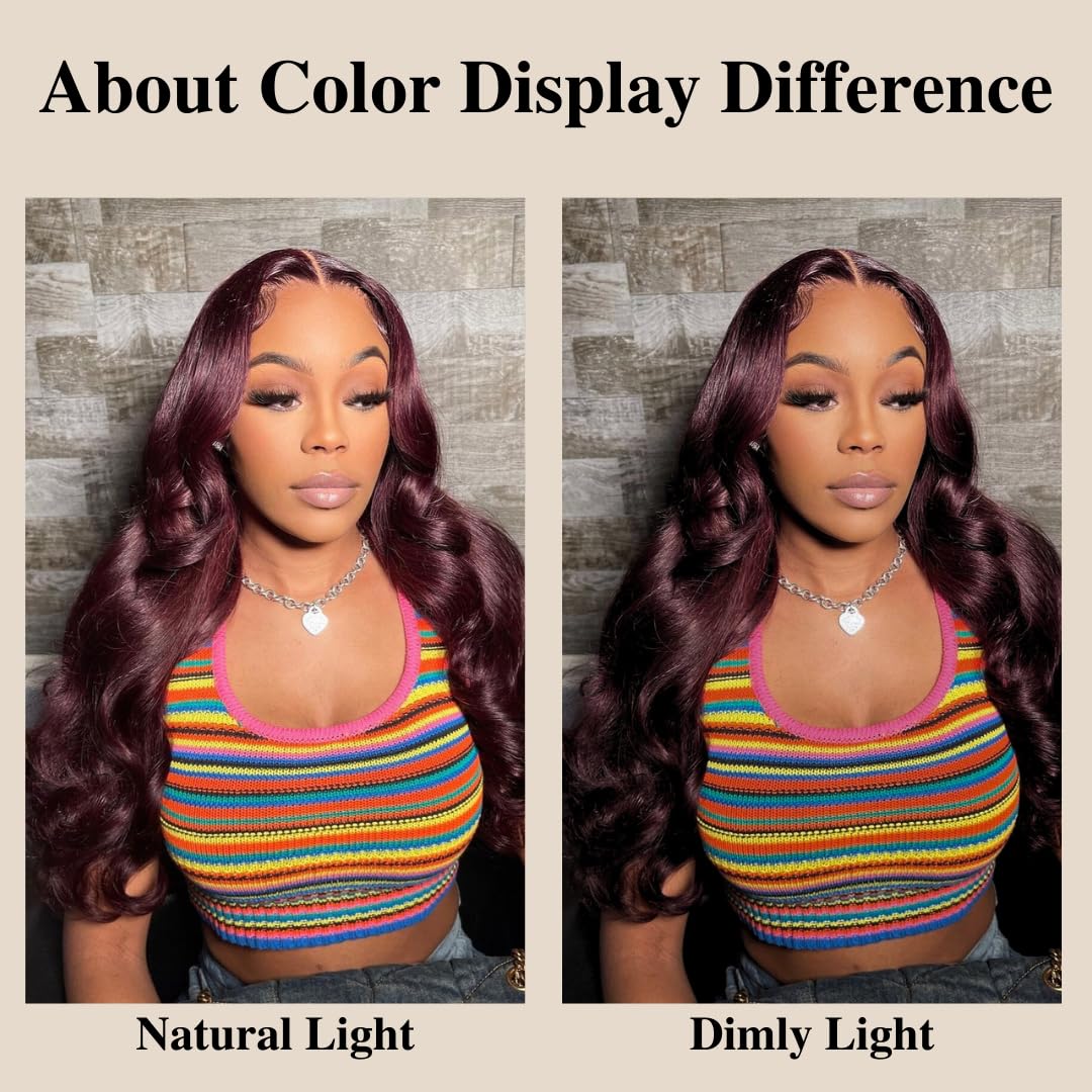 ALHER 12A Dark Burgundy Lace Frontal Wig 180% Density, 99J Wine Red Colored Ear to Ear 13x4 Frontal Wig Pre Plucked With Baby Hair, 100% Virgin Remy Human Hair Purple Wig for Black Women 22 IN