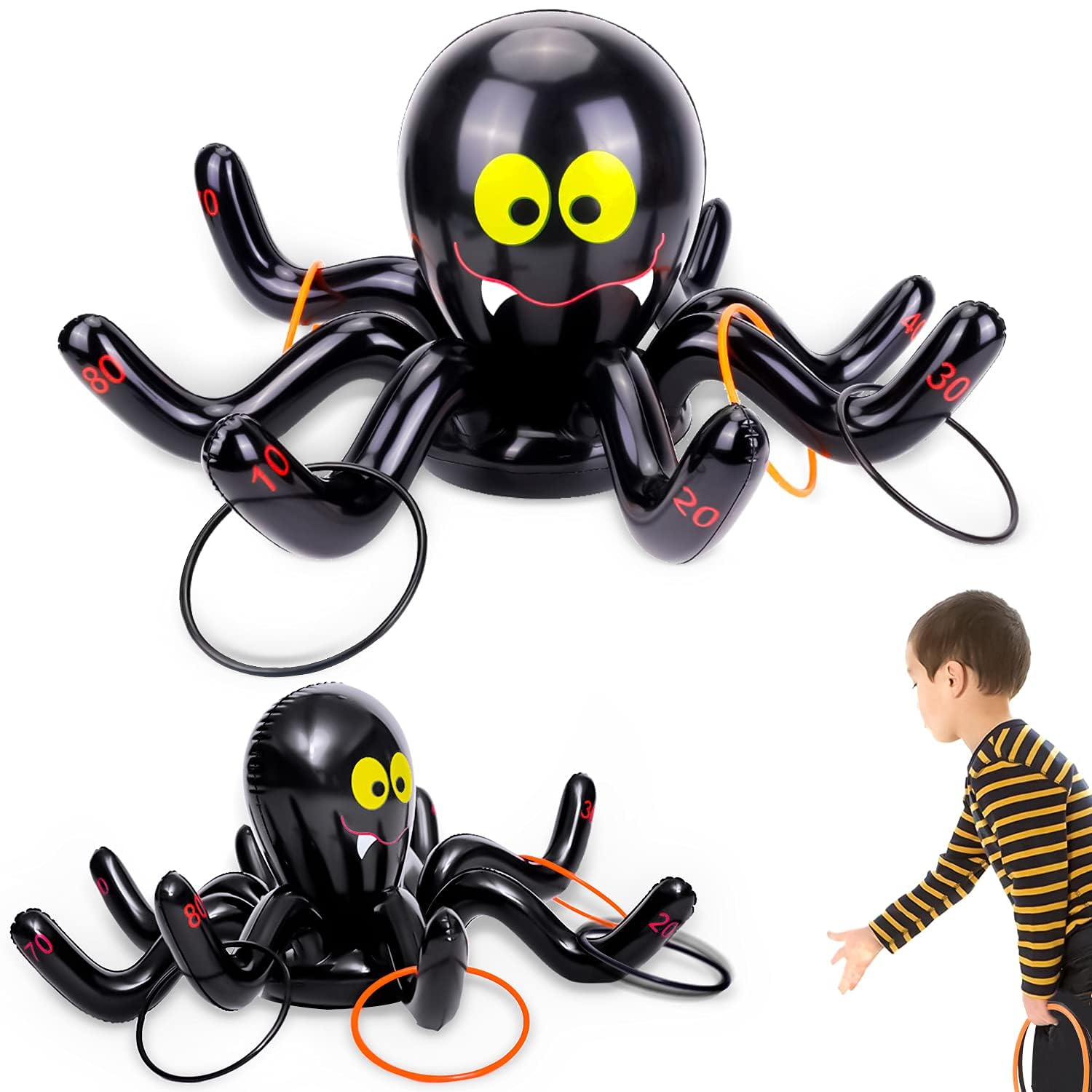 Halloween Ringwurfspiel Für Kinder - 2 Aufblasbare Ziele Mit 8 Ringen Für Partyspaß