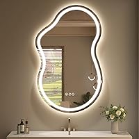 Vista 19 de SMIROR Espejo de Baño Retroiluminado Irregular con Luces 20 x 32, Espejo de Tocador con Luz LED Asimétrica en Forma de Nube para Pared