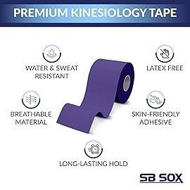SB SOX Original Cotton Kinesiology Tape Roll - Best Latex Free Athletic Tape for Muscles/Joints - Waterproof, Stretchy, and Gentle on Skin (16ft) (Purple)