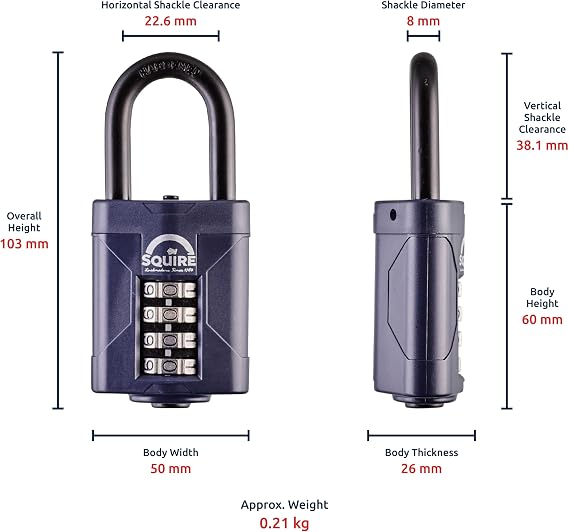 Squire CP50 1 1/2-Inch Long Shackle Comb Padlock