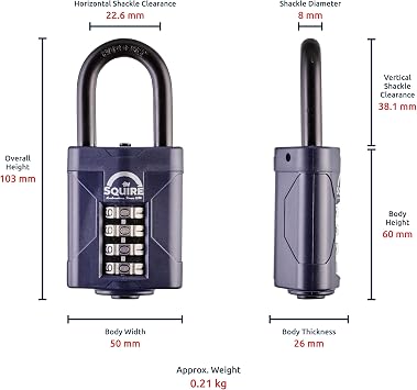 Squire CP50 1 1/2-Inch Long Shackle Comb Padlock