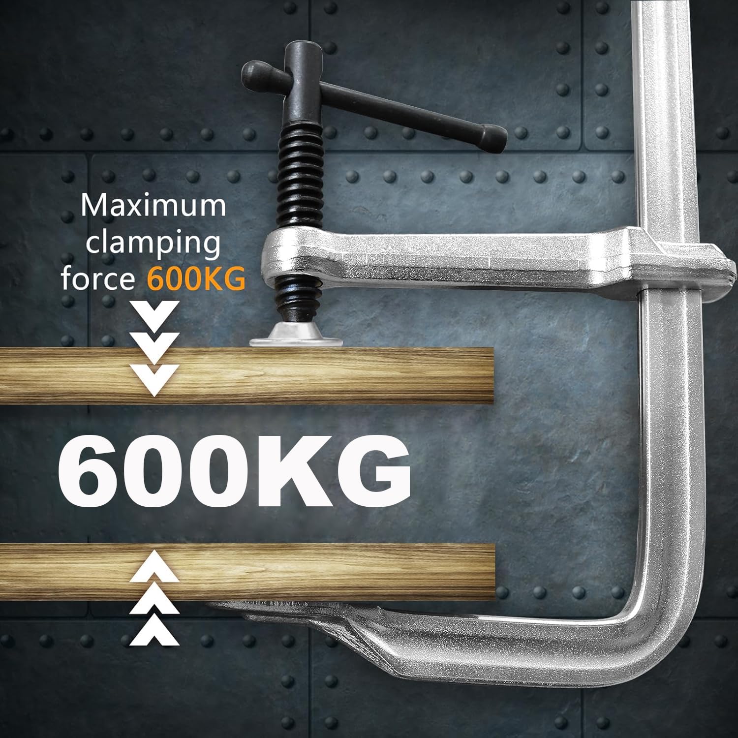 4 piezas Abrazaderas en F, 300 mm x 120 mm profundidad de garganta, para soldadura, carpintería y metalurgia, Capacidad de carga de 600 kg, construcción totalmente en acero