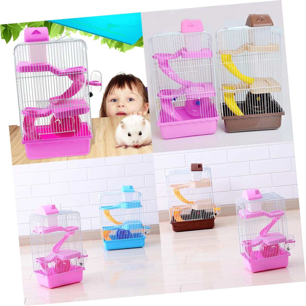 TOYANDONA Hamsterkäfig aus Robustem Kunststoff Mehrstufig mit Rutsche Haustierkäfig mit Laufrad und Wassernapf Chinchillakäfig als Spielhaus