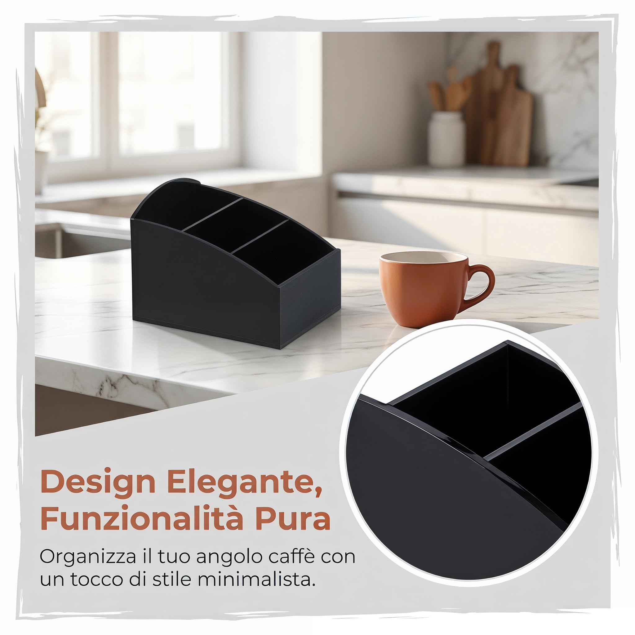 KESOTO Porta Bustine di Zucchero, Organizer Multiuso per Bustine di tè, Contenitore in Acrilico per Sale, Zucchero e caffè, Organizer per Bevande per Tavolo, Cassetto, Casa, Hotel, Nero