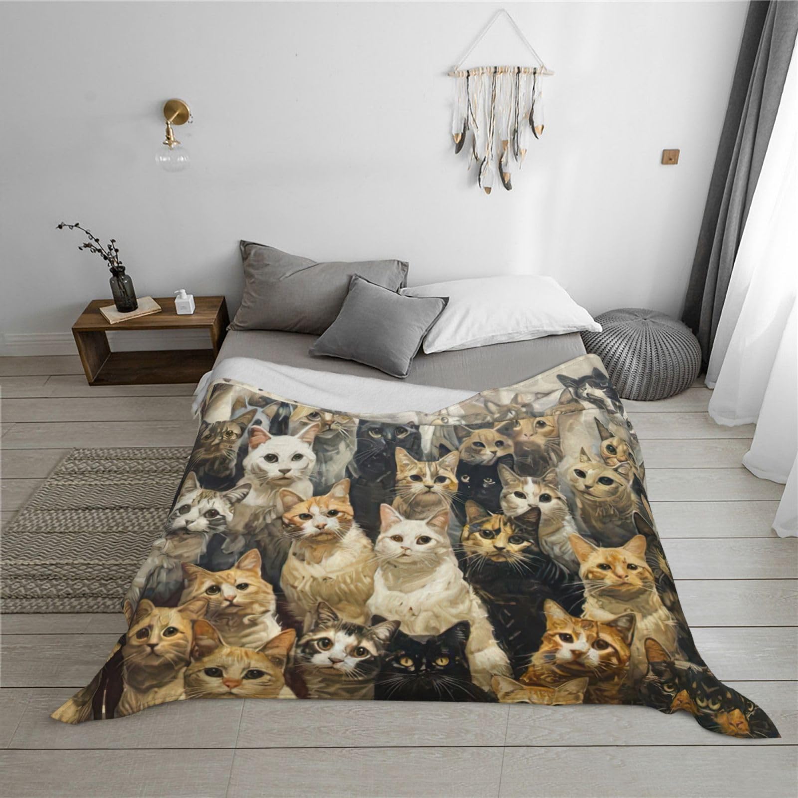 Manta de gato para sofá, cama, tamaño Queen, suave, ligera, afelpada, cálida y acogedora, manta de lujo