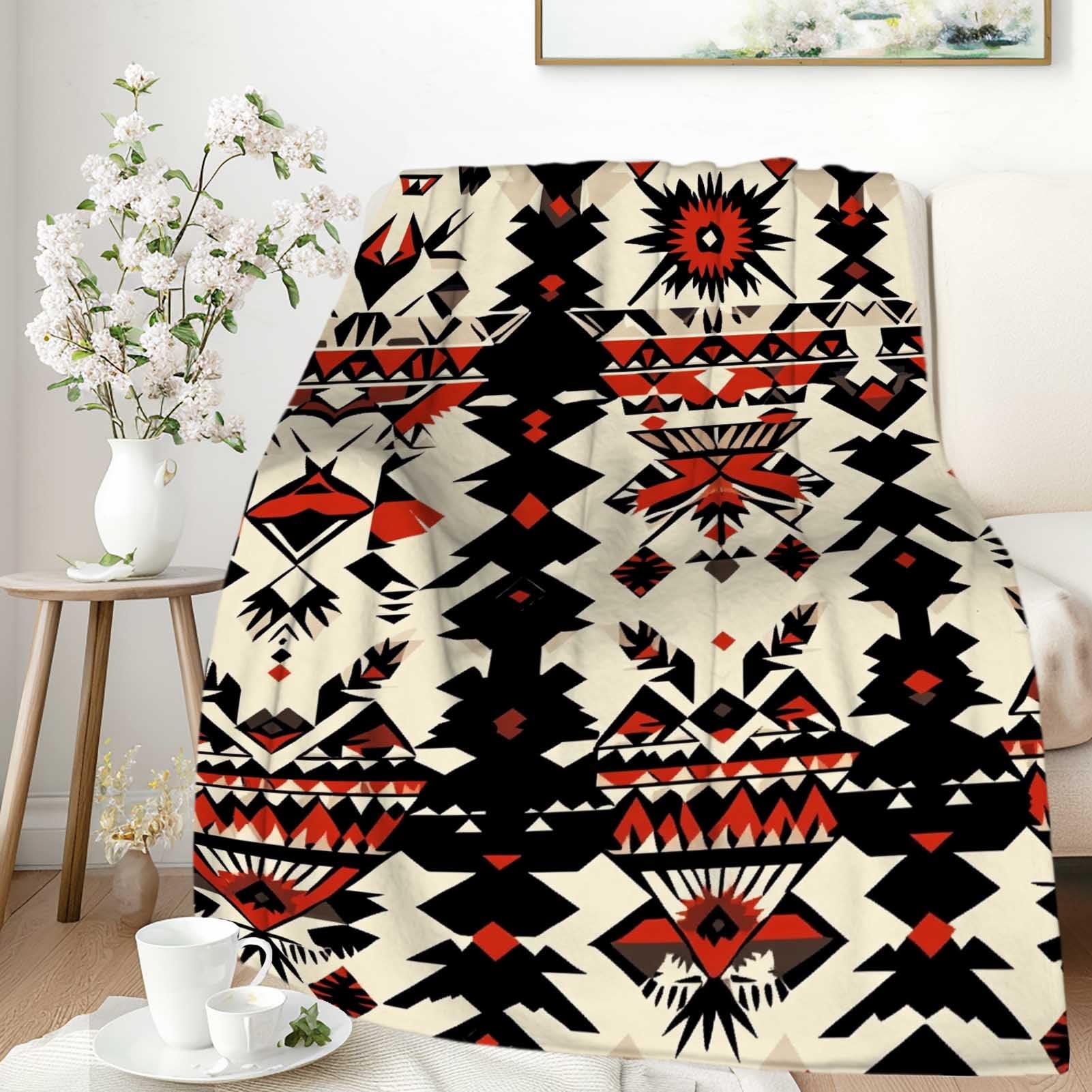 Tribal Pattern Blanket, Stylish and Cozy Throw Blanket with Red, Black, and Beige Geometric Design, Soft and Warm Bedding for Living Room or Bedroom, Perfect for Adults and Teens, 50"x40"