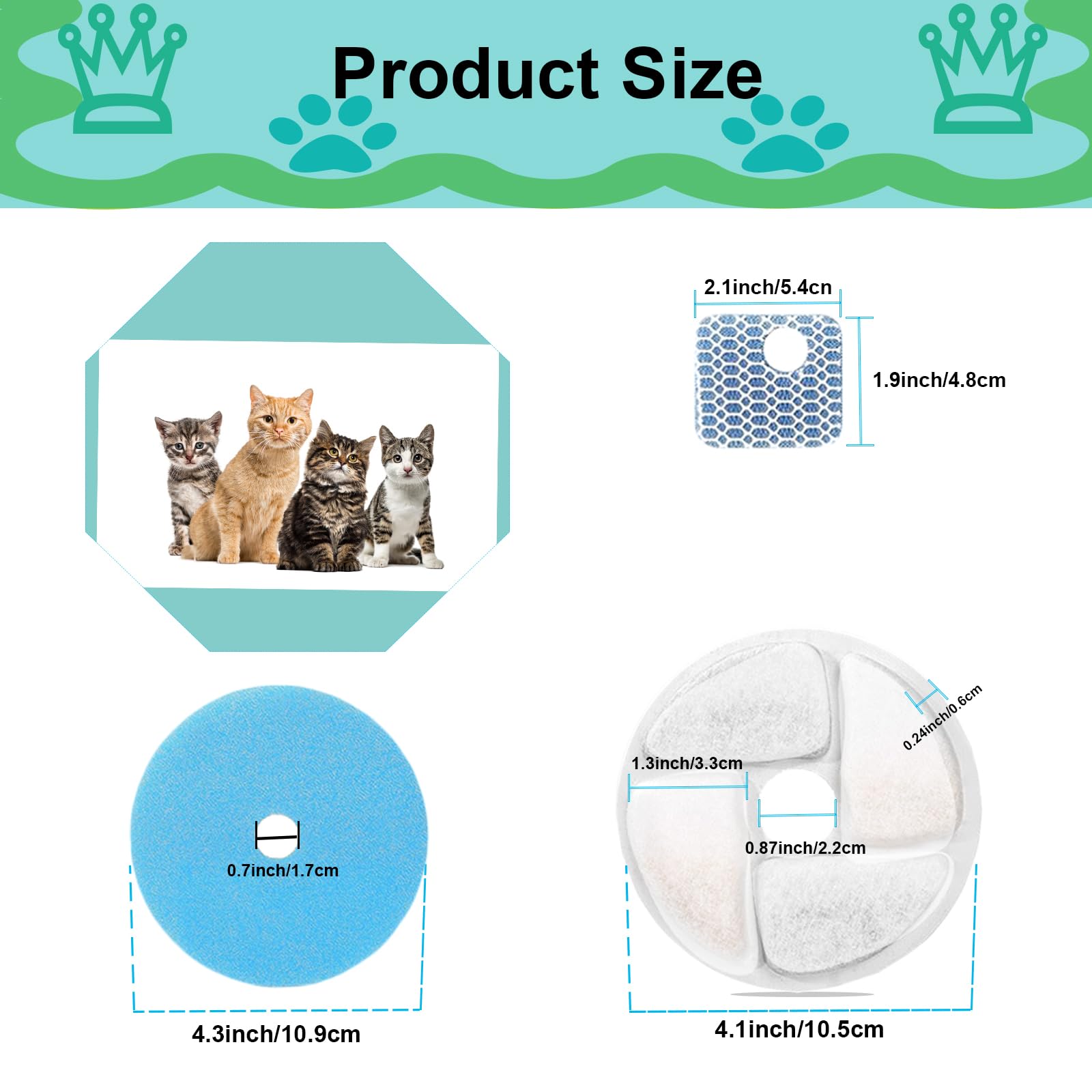 Cat Water Fountain Filter,Cat Fountain Filters Replacement for Square 2.2L/73oz Stainless Steel Pet Water Fountain,5 Pack Pet Fountain Filter Replacement - image 5