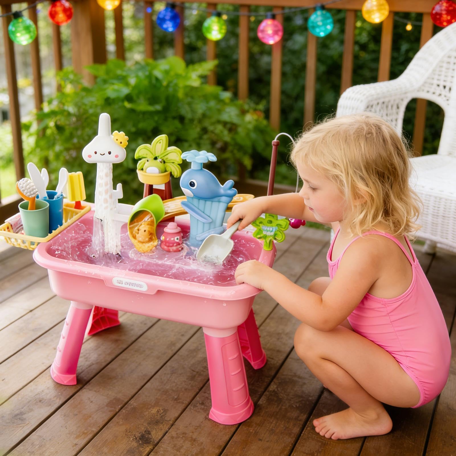 Sand & Water Table Outdoor Play Toy Set, Water Table For Children, 4 In 1 Kids Play Sink With Pump And Running Waters, Removable Tables Legs, 180° Rotating Faucet, Ages 3+ Years Old