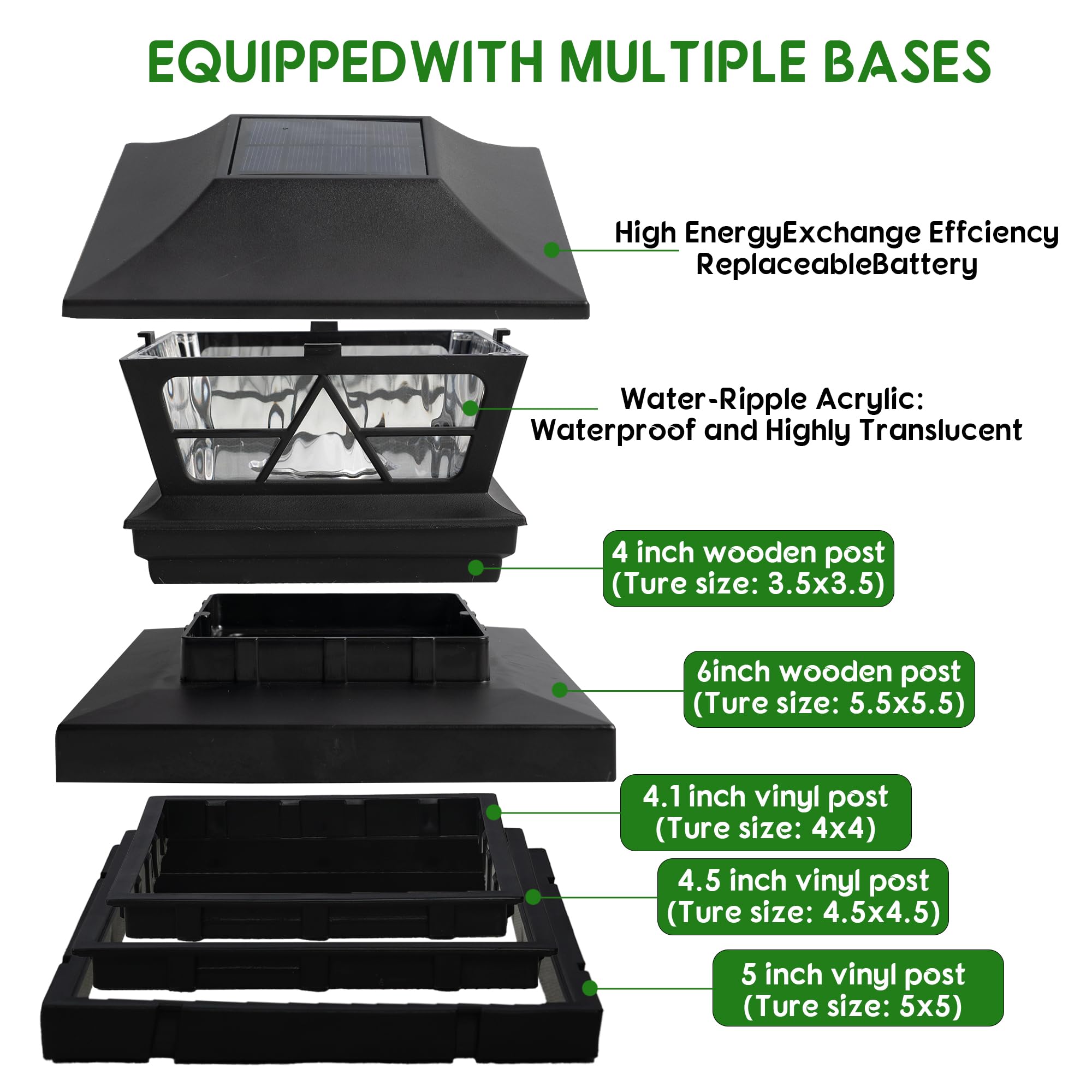 TW SHINE Solar-Zaunpfostenleuchten für den Außenbereich, 2 Modi, wasserdicht, warmweiß/kaltweiß, für Hof, Garten, Veranda, Terrasse, Dekoration, für 4 x 4, 5 x 5, 6 x 6 Holzpfosten, 6 Stück
