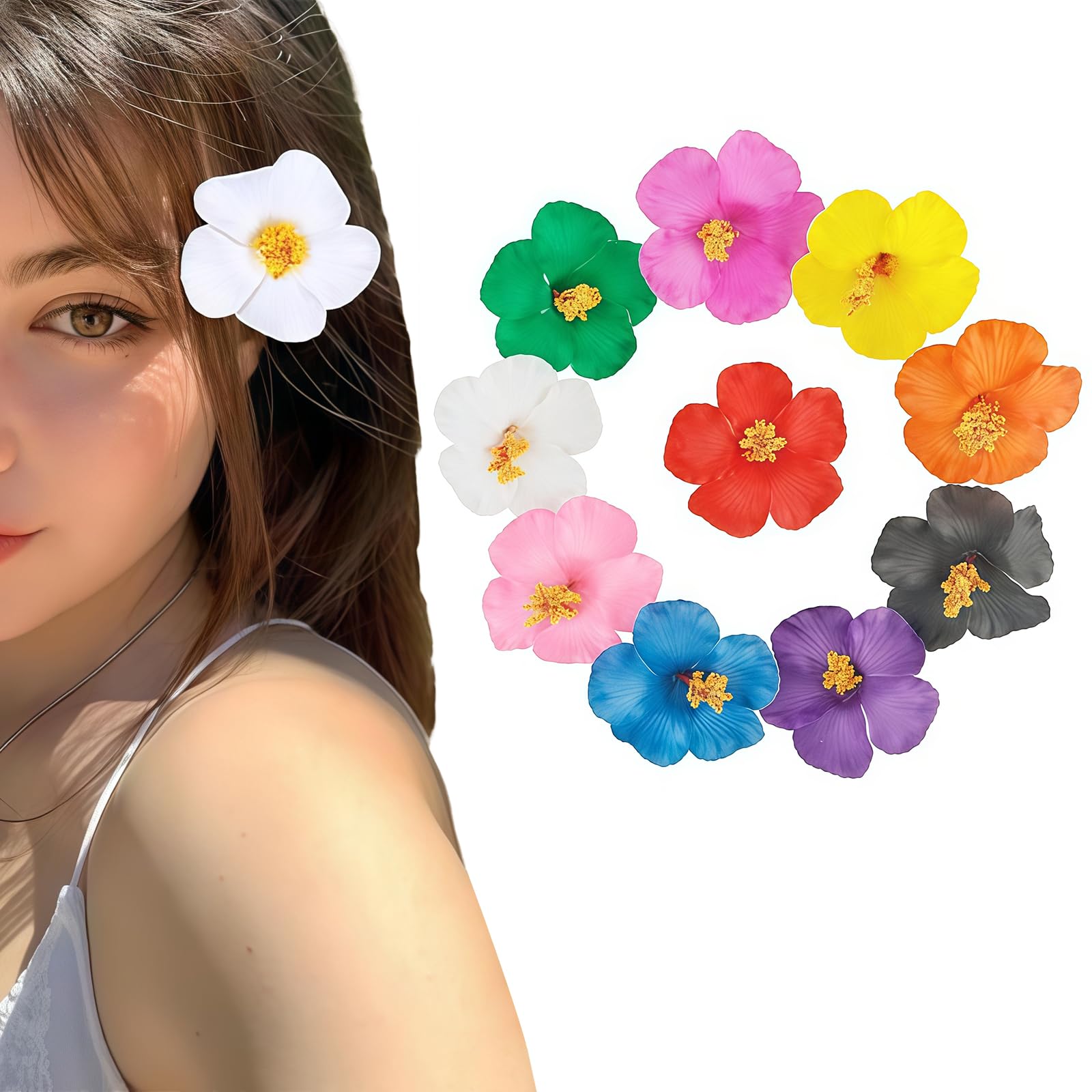 AstraGlam 10Pcs Flower Hair Clips for Women 3.5 Inch Hawaiian Hibiscus Hair Clip