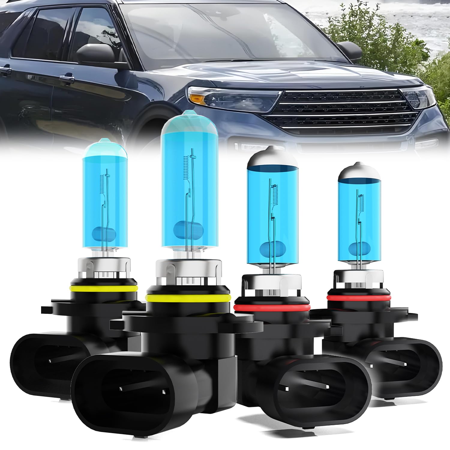 Headlight Bulbs Fit For Ford Explorer 2016, 9005 High Beam + 9145 Fog Lights Halogen Bulb, 6000K White Light, Plug and Play, Pack of 4