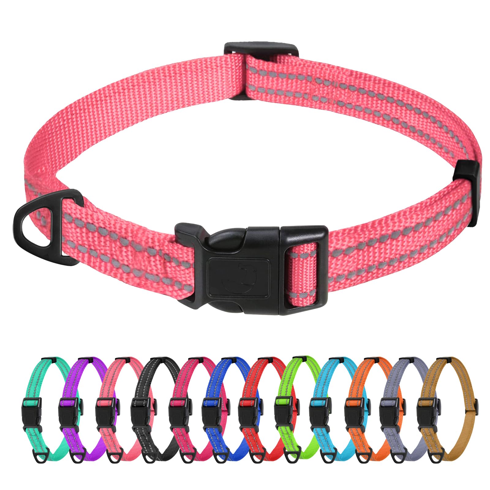 TagME Collare per Cani in Nylon Riflettente, Fibbia Staccabile Durevole, Collari Di Sicurezza Regolabili per Cani Di Taglia Piccola, Rosa, Larghezza 1.5 cm