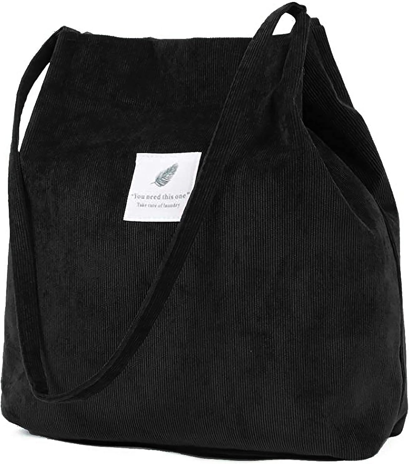 Corduroy Tote Bag for Women Girl Canvas Handbags Shoulder Purse, 001-black, Medium