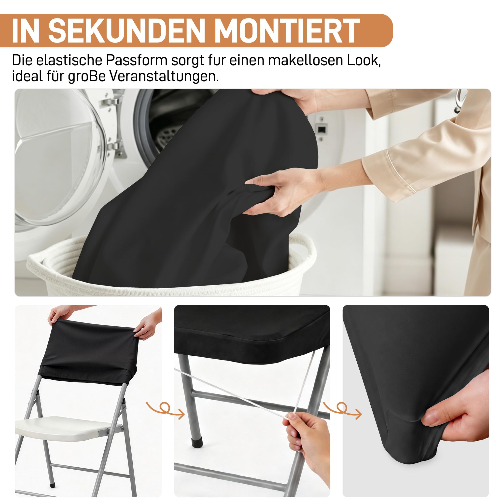 FIVMEN Stuhlhussen 10 Stück Elastische Klappstuhl Stuhlbezug Polyester Hussen für Stühle Max. 45x50x90 cm Waschbar Stuhlhusse Abnehmbare Stuhl überzug für Hochzeiten Restaurant Partys Hotels, Schwarz