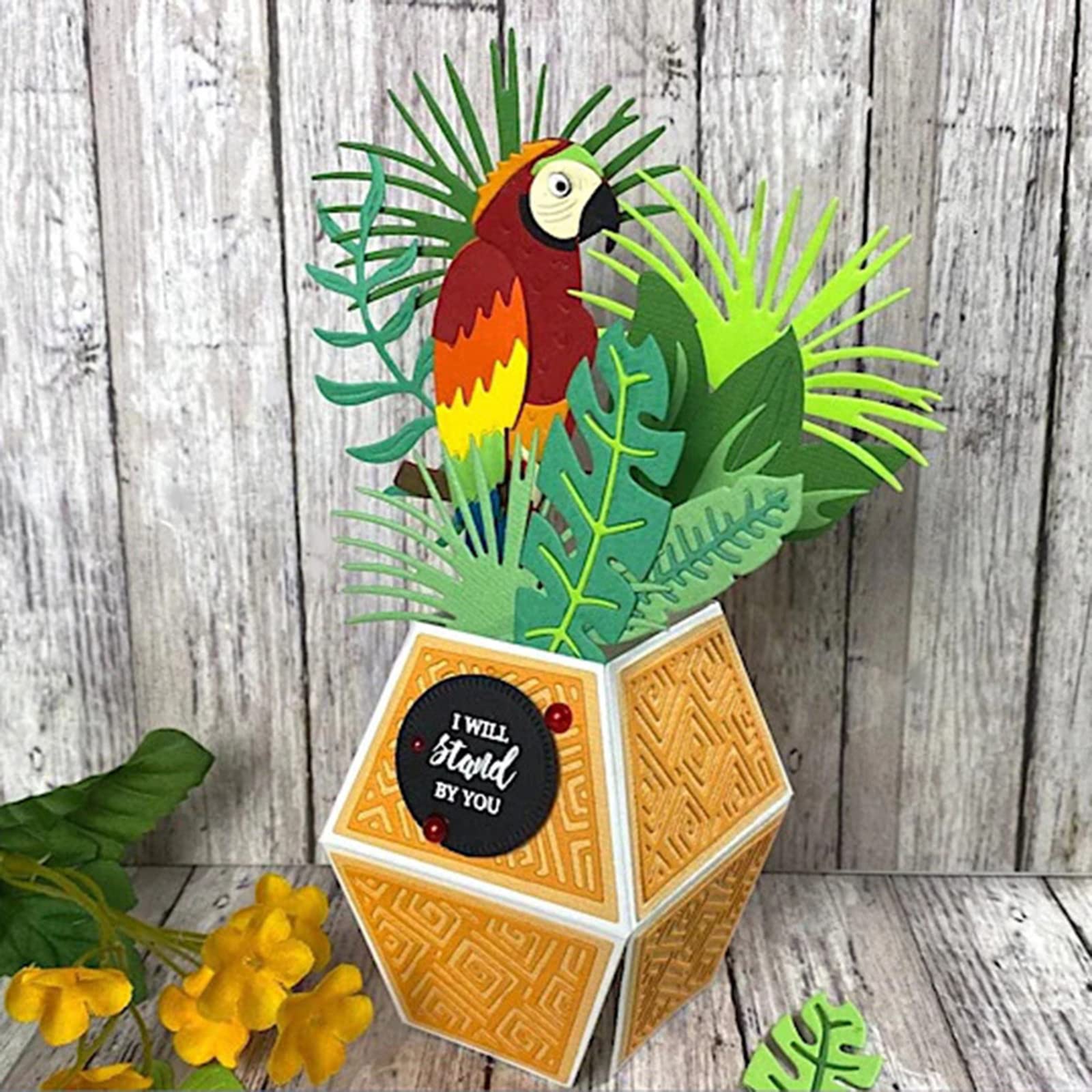 Pochoirs De Matrices De Découpe En Métal De Perroquet De Feuille De Fleur Pour Le Scrapbooking De Bricolage, Modèle Décoratif De Gauage D'artisanat