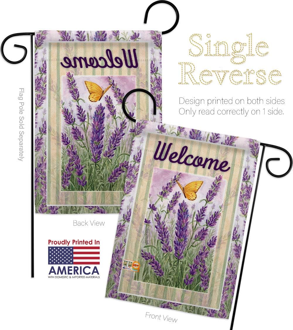 Lavender Garden Flag Set Wood Dowel Floral Sunflower Tulip Rose Orchid Lilies Season Springtime Flower Wreath Small Decorative Gift Yard House Banner Made In USA 13 X 18.5