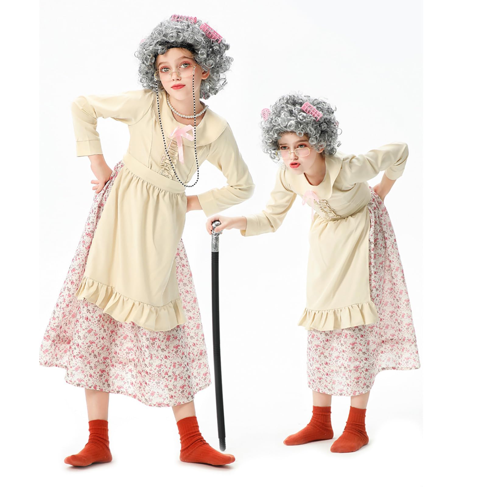 Generisch 100 Giorno di Scuola Bambini Vecchia Signora Costume Ragazza Nonna Vestito 100 Anni Nonna