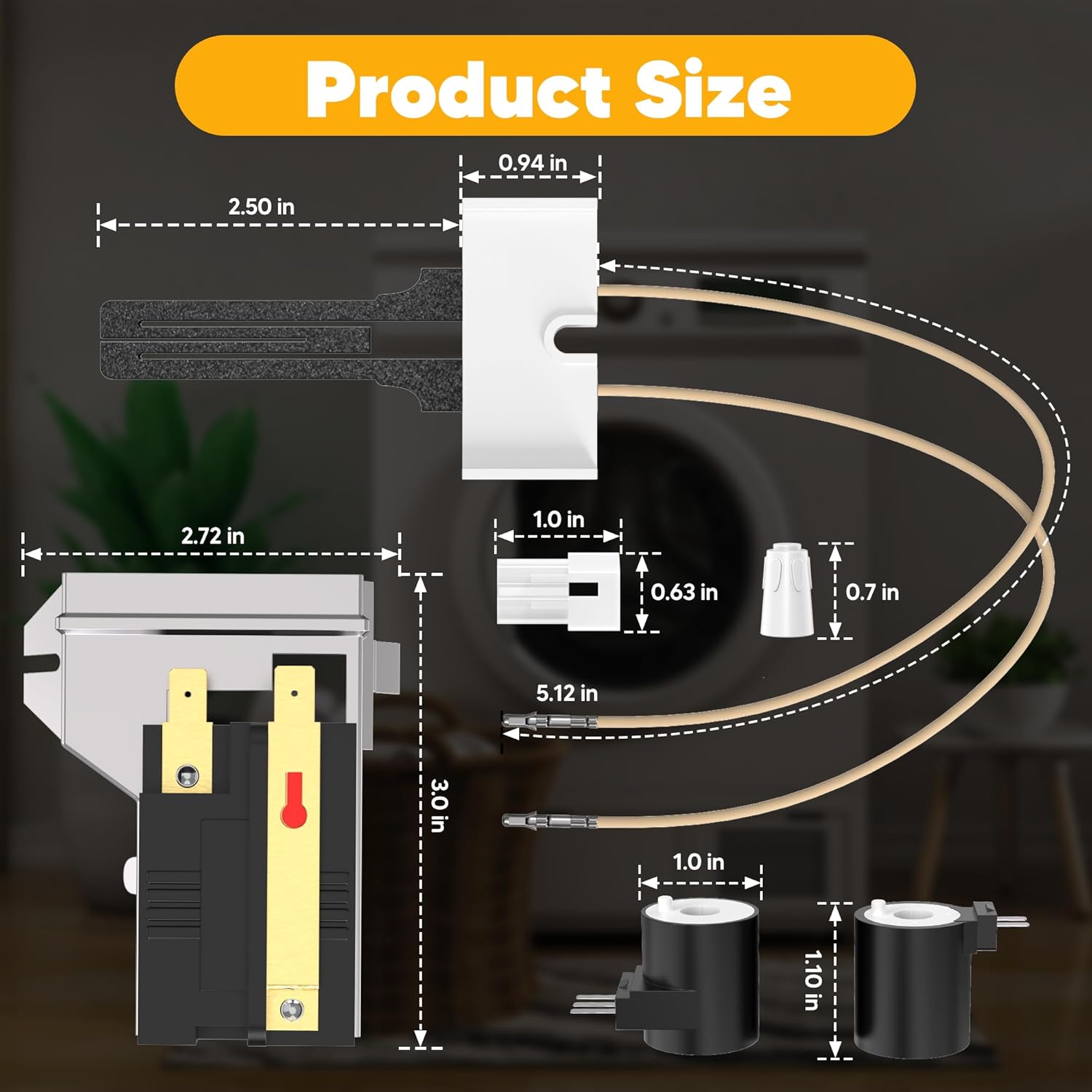 Gas Dryer Repair Kit Includes 279311 Igniter 279834 Gas Valve Coils 338906 Flame Sensor Replacement for Whirlpool Kenmore Maytag Gas Dryers