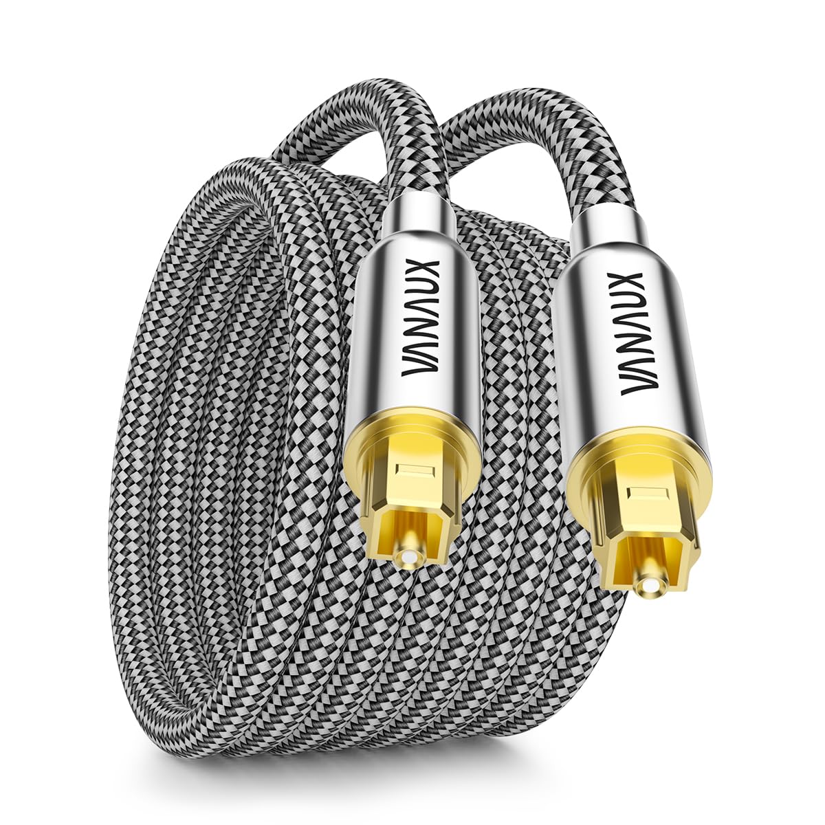 VANAUX Digital Optical Audio Cable 26FT (24K Gold Plated Connectors, Aluminum Alloy Shell,Braided Jacket) S/PDIF Toslink Cable Fiber Optic Cable for
