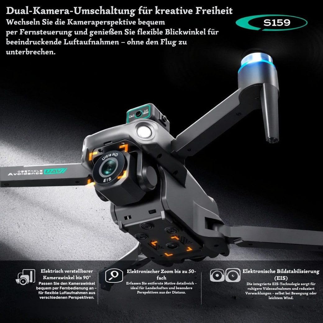 RC-Quadrocopter S159,(GPS Drohne mit Displayfernbedienung, 500m Reichweite, faltbare RC-Drohne mit Dual-Kamera), Auto-Rückkehr, Optical-Flow-Stabilisierung & intelligenten Flugmodi