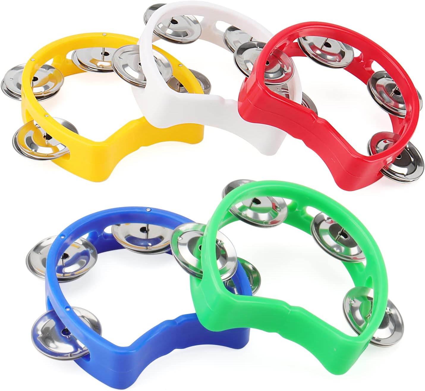 20 Pack Plastic Percussion Tambourine, 4 Inch Half Moon Musical Tambourines with 4 Bells, Mini Handheld Tambourine