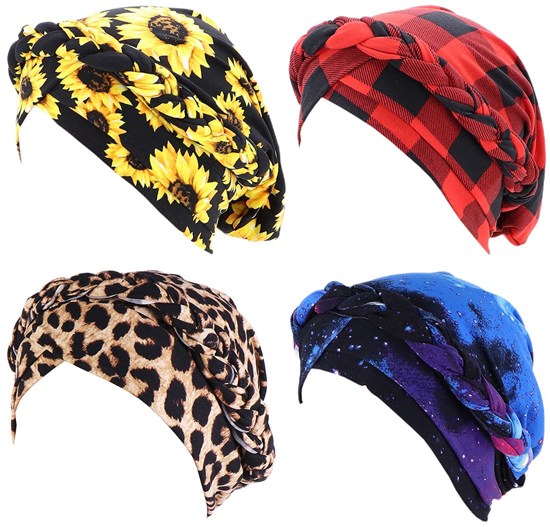 AwlsyjChemo Cancer Head Hat Cap Ethnic Bohemia Pre-Tied Twisted Braid Hair Cover Wrap Turban Headwear