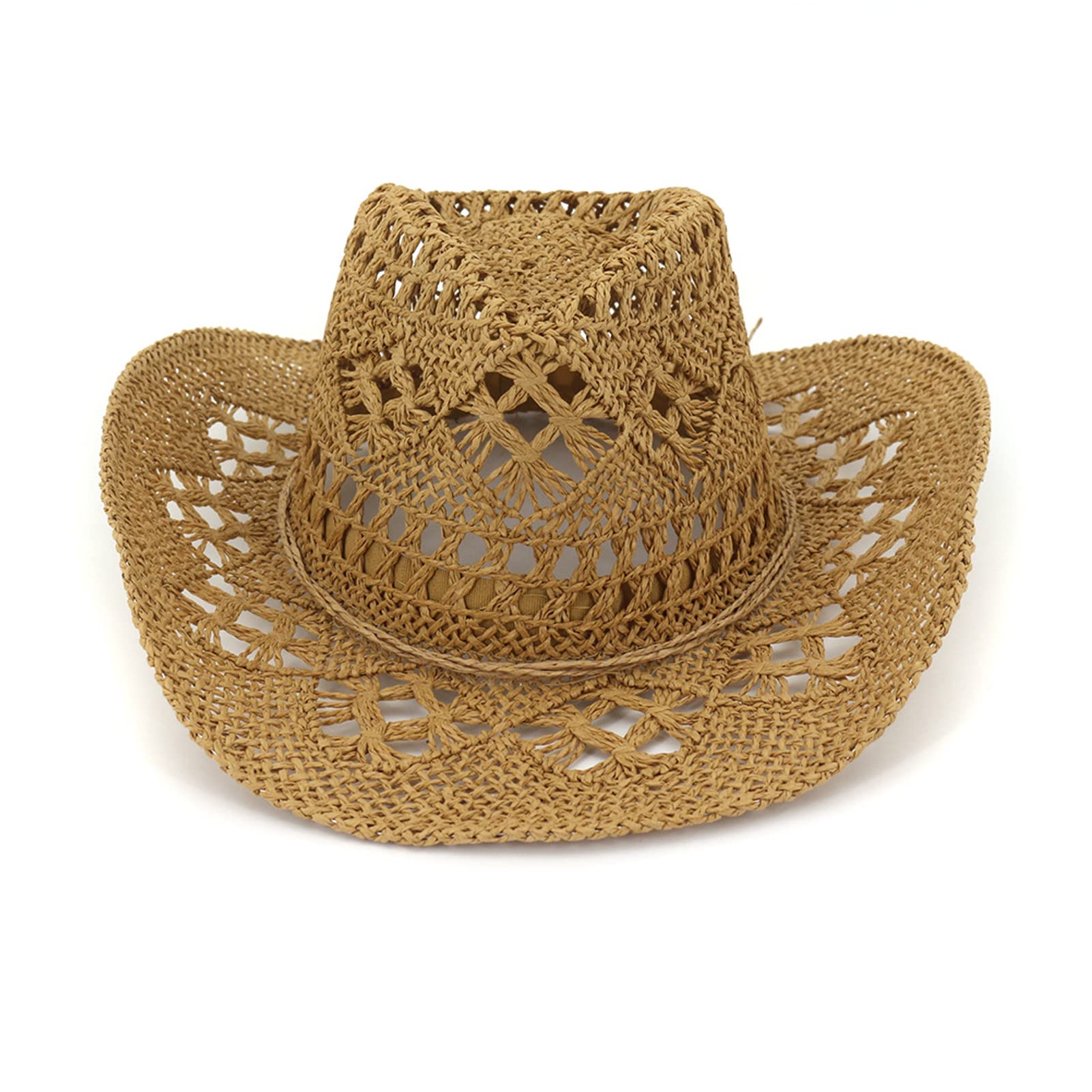 Generic Sombrero de Cowboy de Paja Hombre Mujer Sombrero de Vaquero Occidental Cowgirl Hat Gorras de Sol Anti-UV Panamá Sombrero de Playa Sombrero de Cowboy Plegable ala Ancha