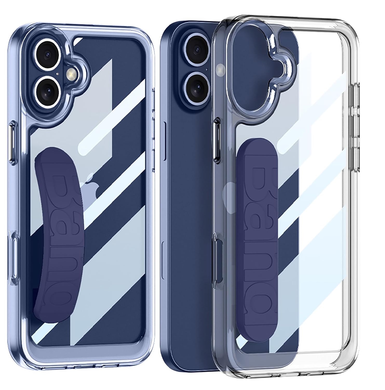 BOUNCEBACK Transparent Clear Shock Proof Back Case/Cover with Silicone Band for iPhone 16 Plus – (Blue| Rubber) BOUNCEBACK Transparent Clear Shock Proof Back Case/Cover with Silicone Band for iPhone 16 Plus – (Blue| Rubber)