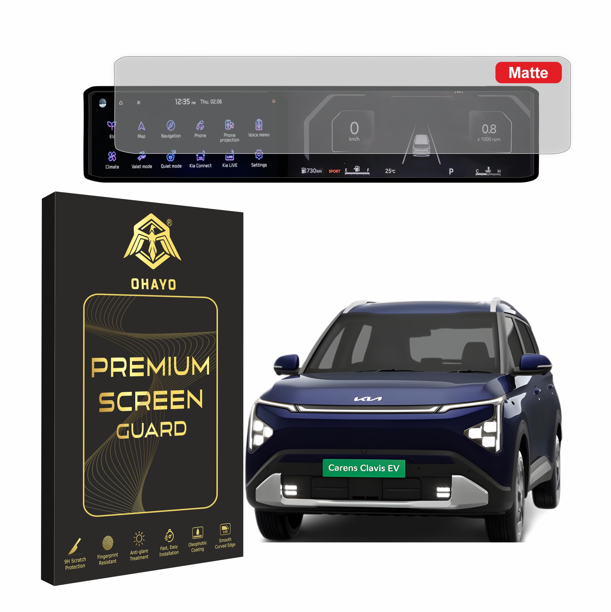 OHAYO Matte Screen Protector for KIA Carens Clavis EV long 2025 + 12.3 Inch Full Touch Display | Compatible with HTK+, HTX, HTX ER, HTX+ ER Variants | 9H Hardness Military Strength Scratch Resistant | Bubble-Free Anti-Fingerprint Car Infotainment Protection Film-image-13