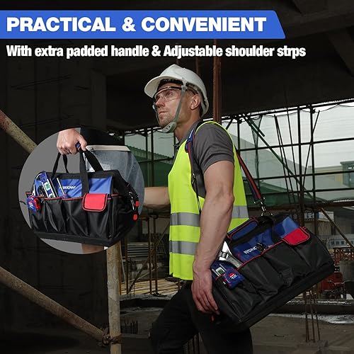 Miniatura 6 de WORKPRO Bolsa de herramientas, bolsa de herramientas de 18 pulgadas con base moldeada impermeable, bolsa organizadora de herramientas superior