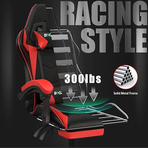 Miniatura 5 de Silla de juegos con reposapiés, silla ergonómica de respaldo alto para computadora con reposacabezas y soporte lumbar, silla de juego reclinable