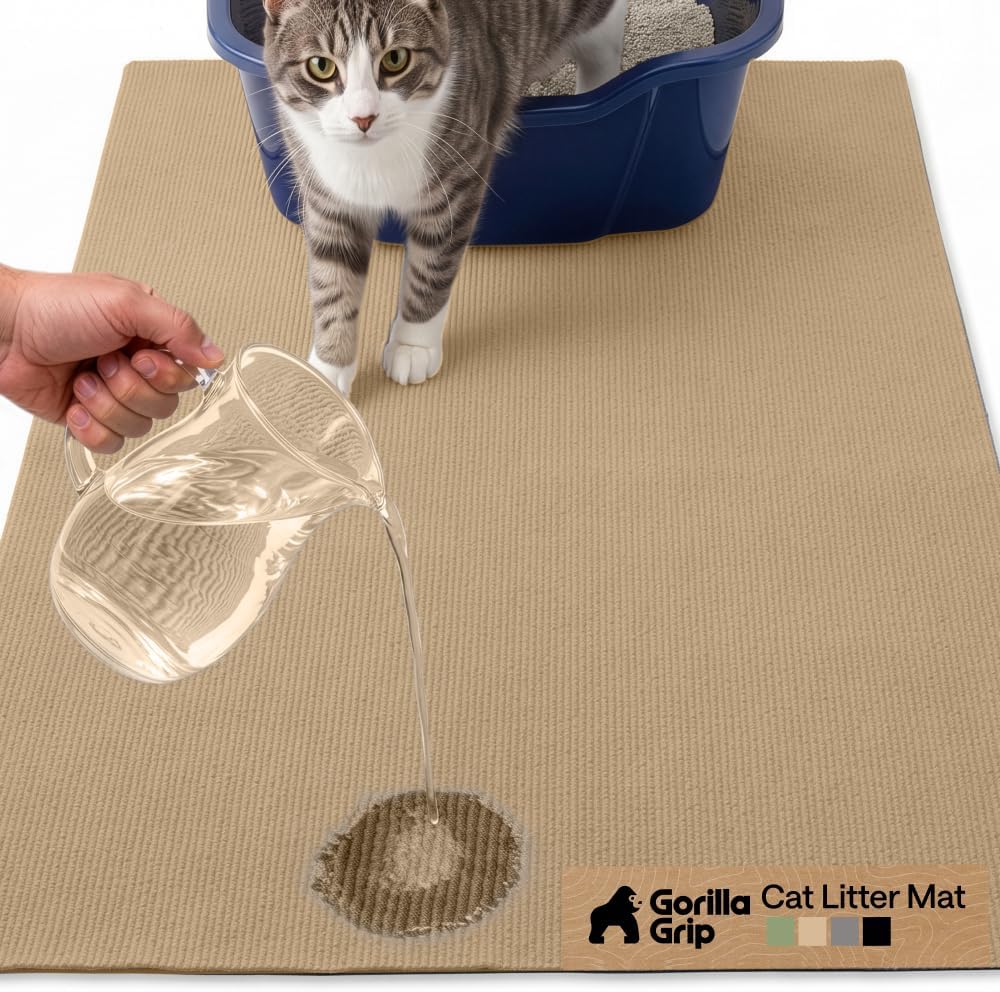 GORILLA GRIP Cat Litter Box Mat, Soft Felt Scatter Catcher, 35x23, Beige
