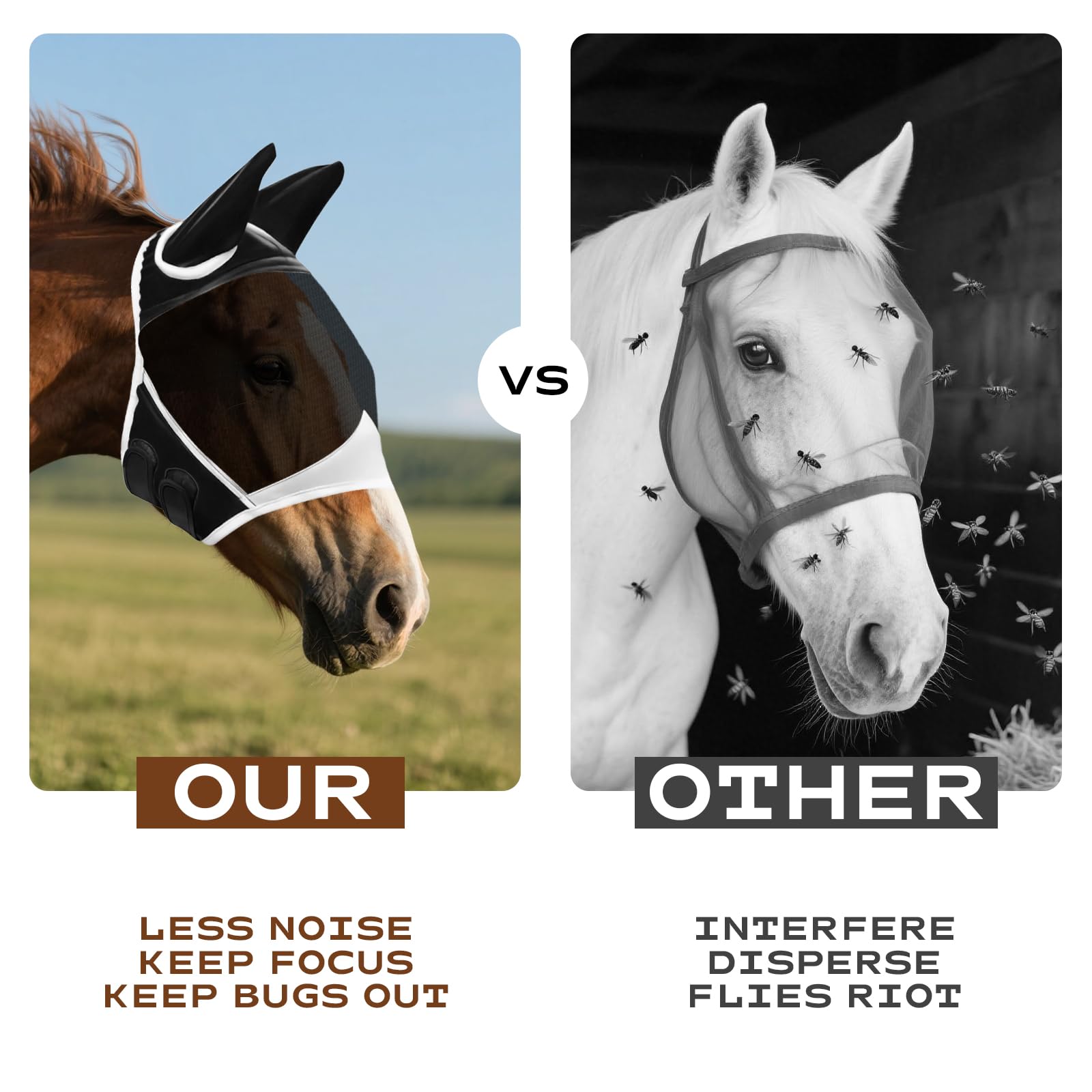 Maschera Antimosche Per Cavalli Nera, A Maglia Fine, Con Protezione Orecchie, Traspirante E Anti-UV - copertina