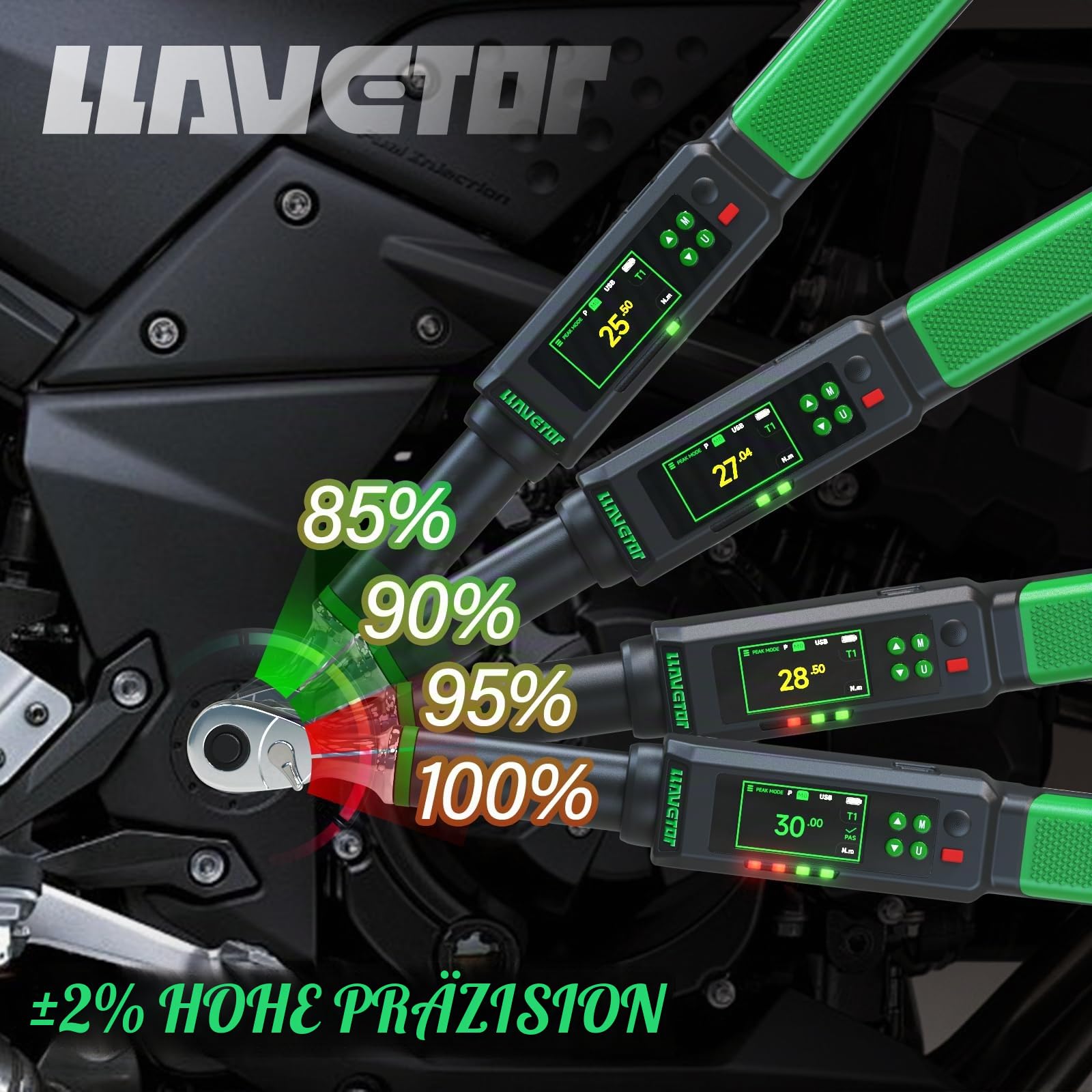 Digitaler Drehmomentschlüssel 1/2,20-400N.m, ± 1% Drehmomentschlüssel mit Summer und LED-Anzeige für Auto, Motorrad und Fahrrad