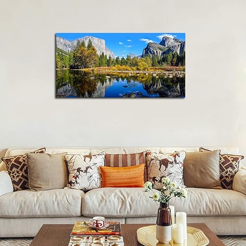 Miniatura 4 de Lienzo grande para pared, paisaje de montaña y lago, arte en lienzo sobre el parque nacional de Yosemite, bosque verde, lago azul, agua, arte