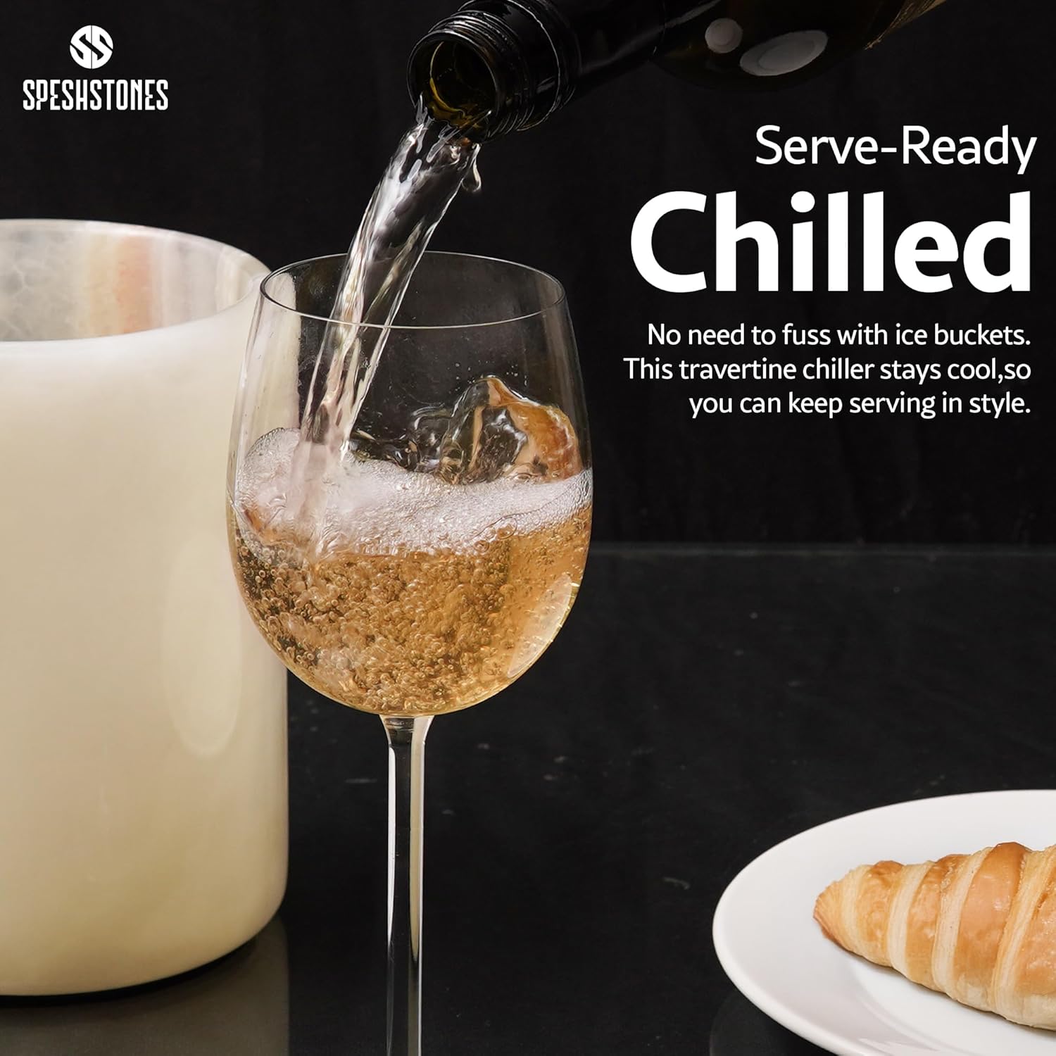 Marble Wine Chiller 6.5 Inch Cream Onyx Wine Cooler for White Wine Bottles, Champagne, Beverage & Home Bar Accessories, Stone Bottle Holder for Housewarming Gifts & Wedding Decor - Image 3