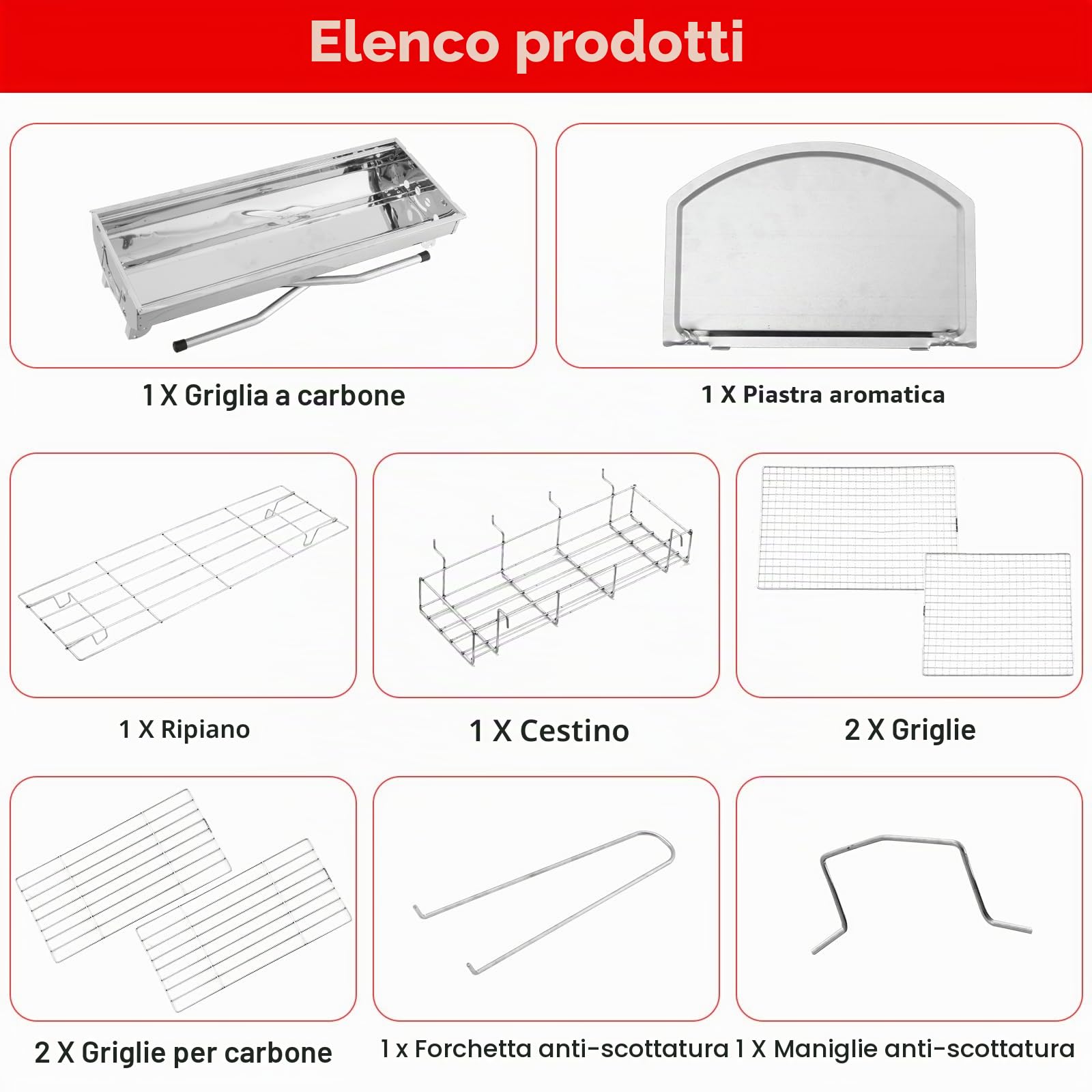 Barbecue a carbonella XXL (73 x 28 x 76 cm), portatile a carbone, pieghevole, in acciaio inox, per esterni, barbecue a carbone, griglia pieghevole