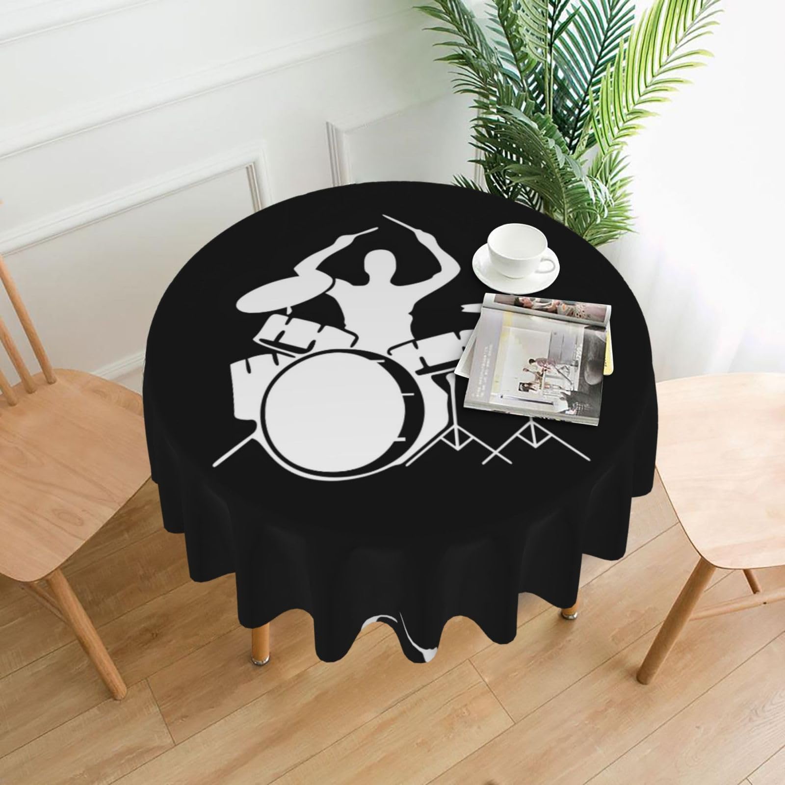 YYHHAOFA Drummer Prints Round Decorative Tablecloth 60in - High-Grade Polyester Throw for Dining Tables, Parties, & Outdoor Events