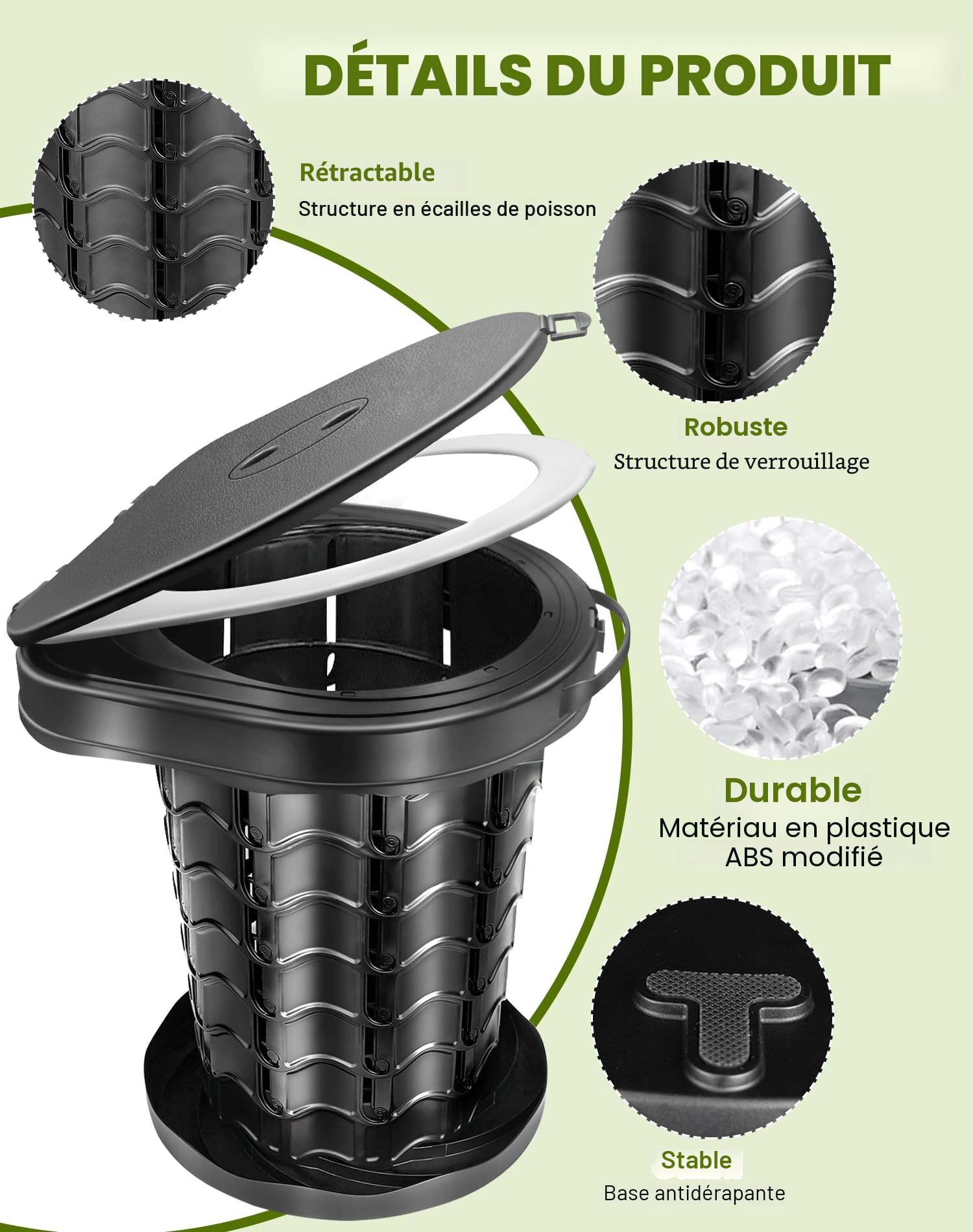 Toilette Portable Camping avec Couvercle, WC Portable avec Sac Poubelle, Toilettes Sèches, pour Le Camping, Les Barbecues, Les Voyages, la Pêche, la Plage et L'auto-Propulsion