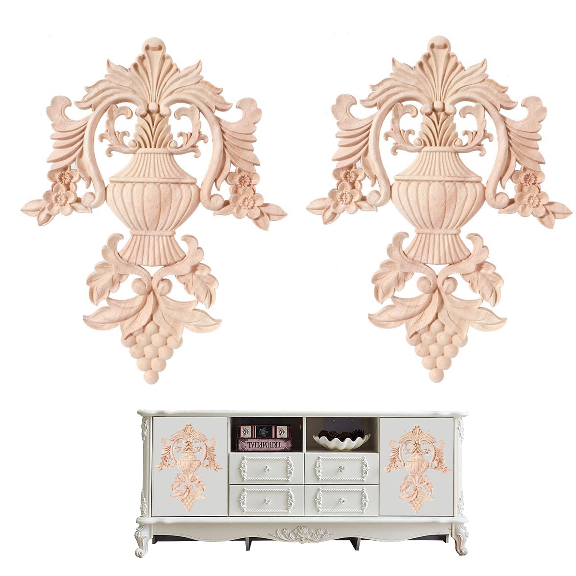 2 Pezzi Applique per Angoli Intagliati in Gomma - Fregi Decorativi in Legno - Decorazione Vintage Stile (XL)