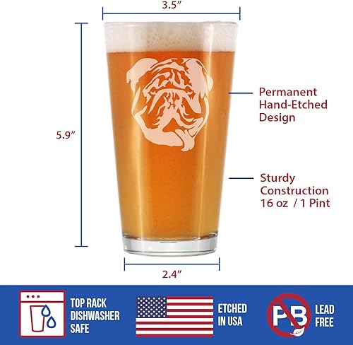 Miniatura 4 de English Bulldog - Pint Glass Gifts for Beer Drinking Men & Women - Fun Unique Bulldogs Decor