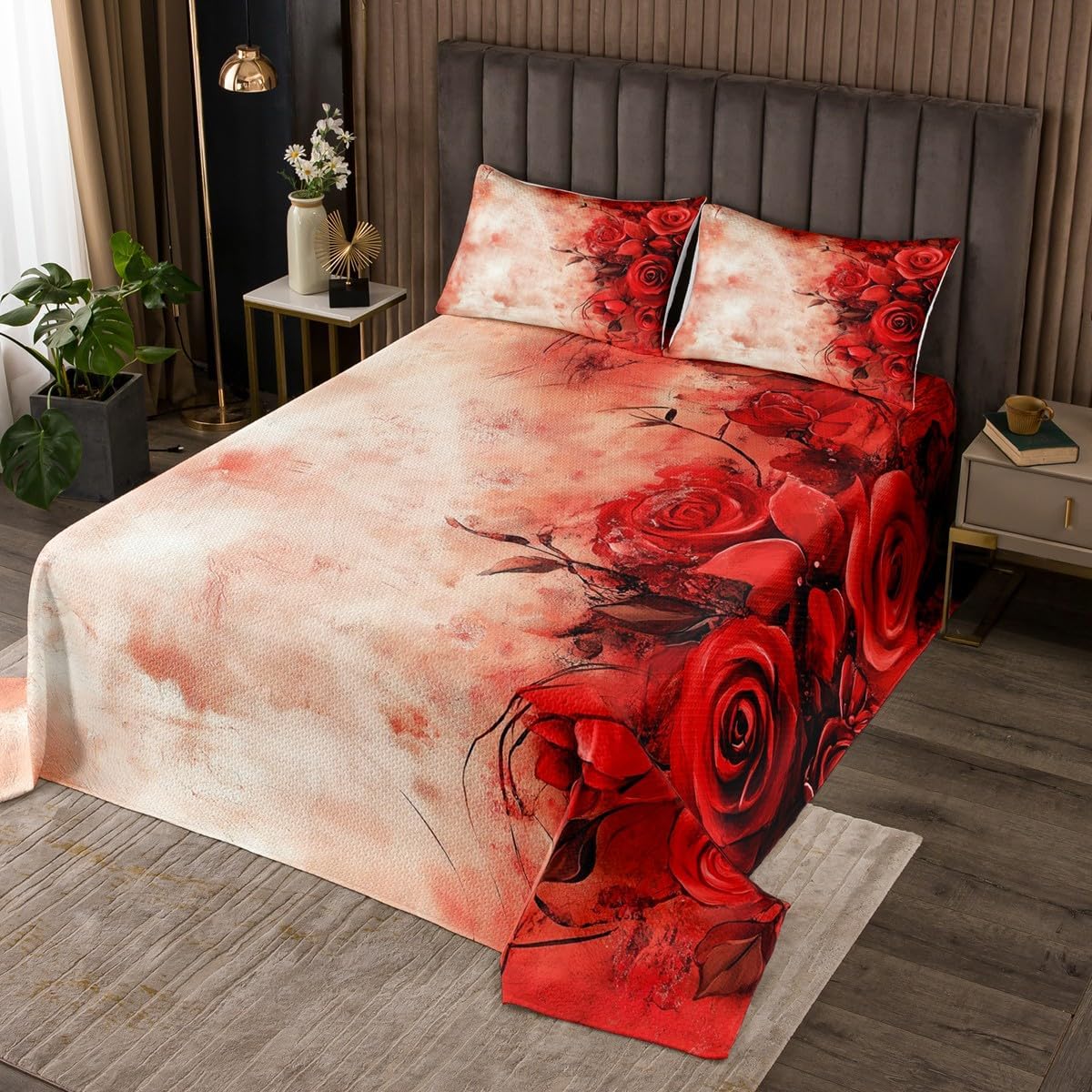 3 Piece Summer Tropical Quilt Bedding Sets Women Aldult Lightweight Bedding Fresh Floral Bedspread Rainforest Coverlet Soft Microfiber Home Quilt Set for King Bed All Season