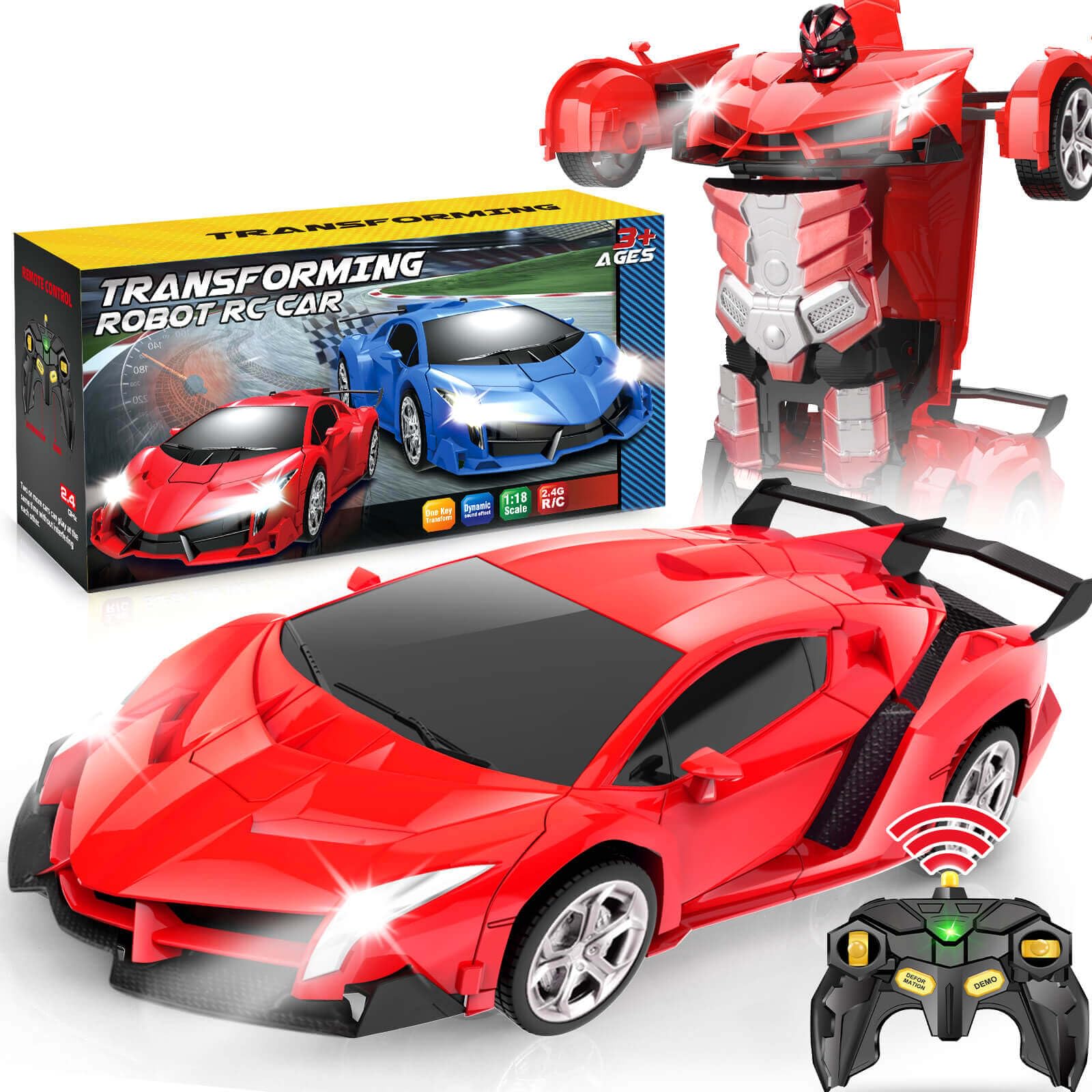 Dolanus Transforming Remote Control Car Toys for 3-8 Year Old Kids (Bright Red)