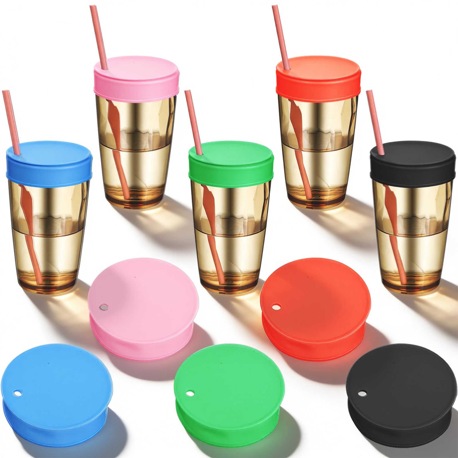 5Pcs Drink Protection Cover, Silicone Lids with Straw Hole, Yogurt Pot Lids, Drink Covers Anti Spike, Reusable Protector for Beverage Safety, Cups, Parties, Bars, Clubs and College Girls
